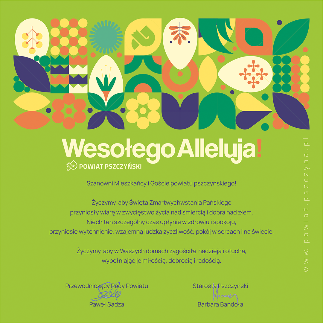 Grafika z życzeniami świątecznymi - na zielonym tle, kolorowe elementy