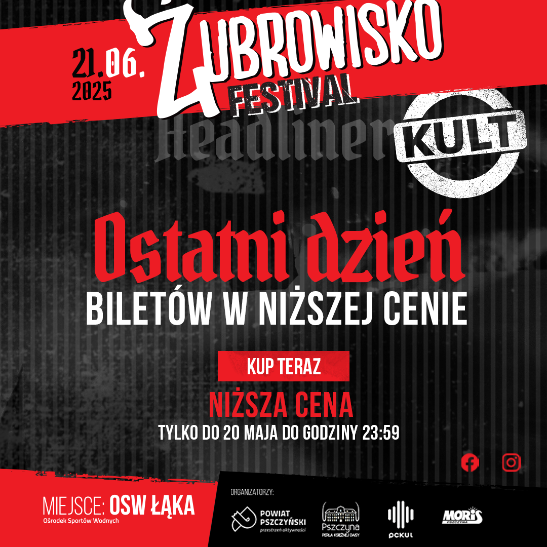 Grafika czarna z czerwonymi napisami.