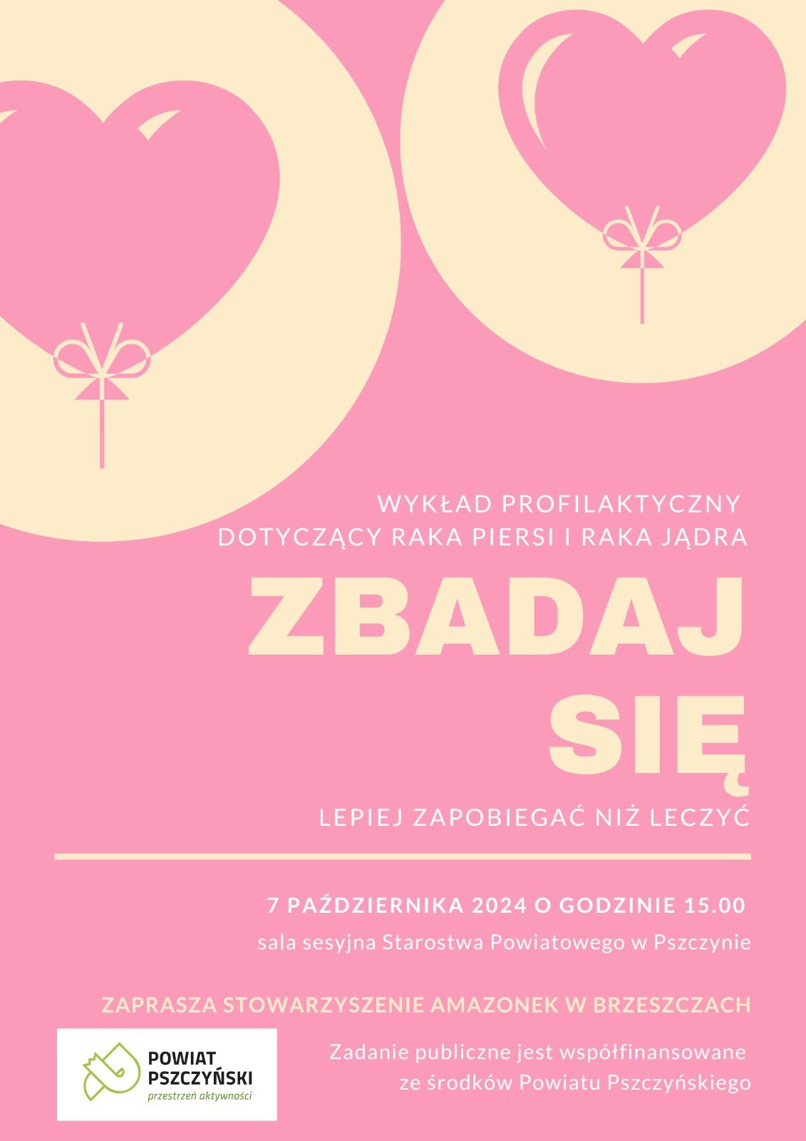 Różowy plakat informujący o wydarzeniu.