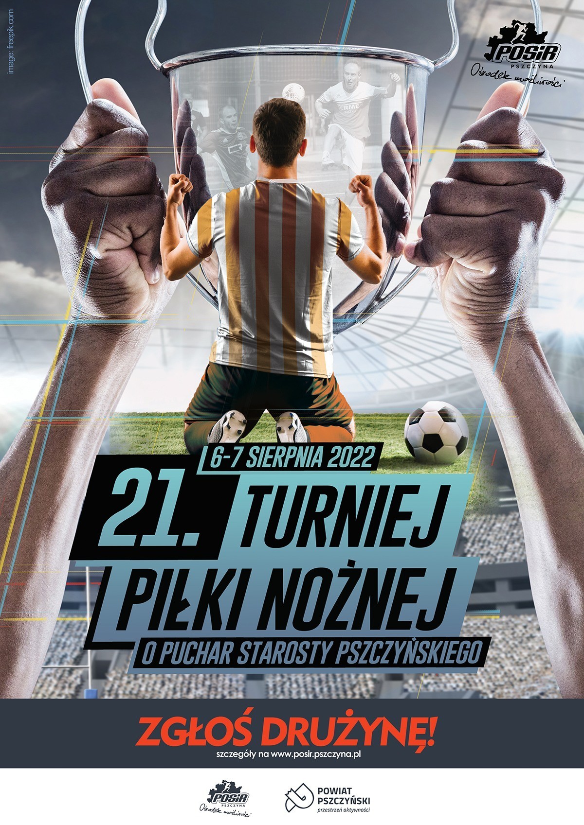 Plakat informujący o turnieju, na środku srebrny puchar.