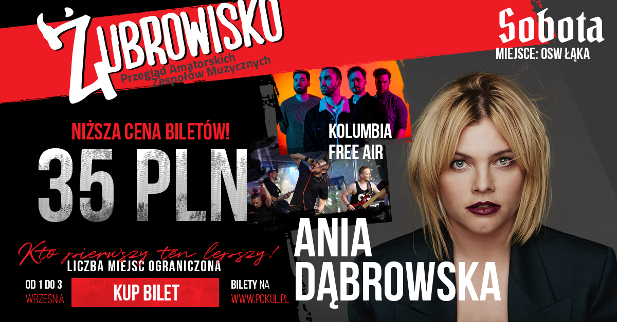 Baner przedstawiający zdjęcia wokalistów, którzy wystąpią podczas finału żubrowiska.