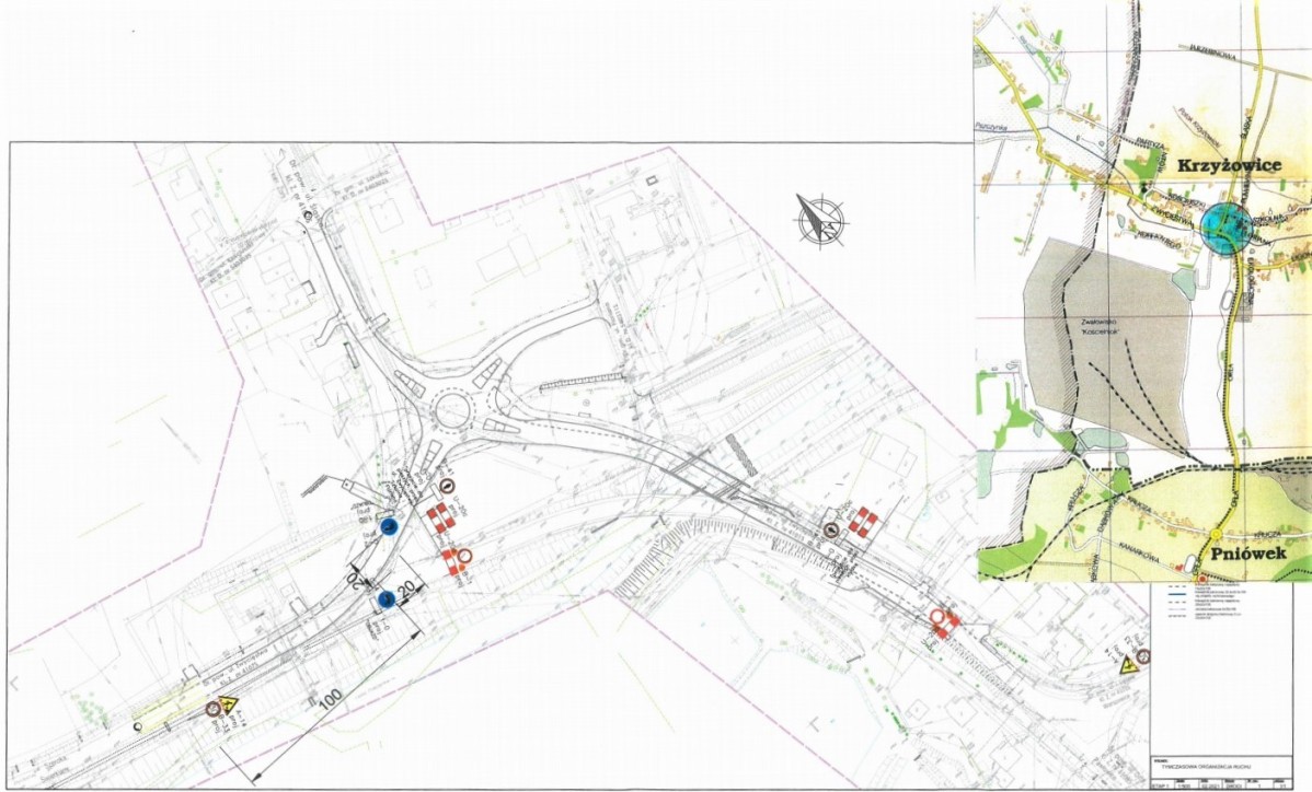 Mapa przedstawiająca tymczasową organizację ruchu.