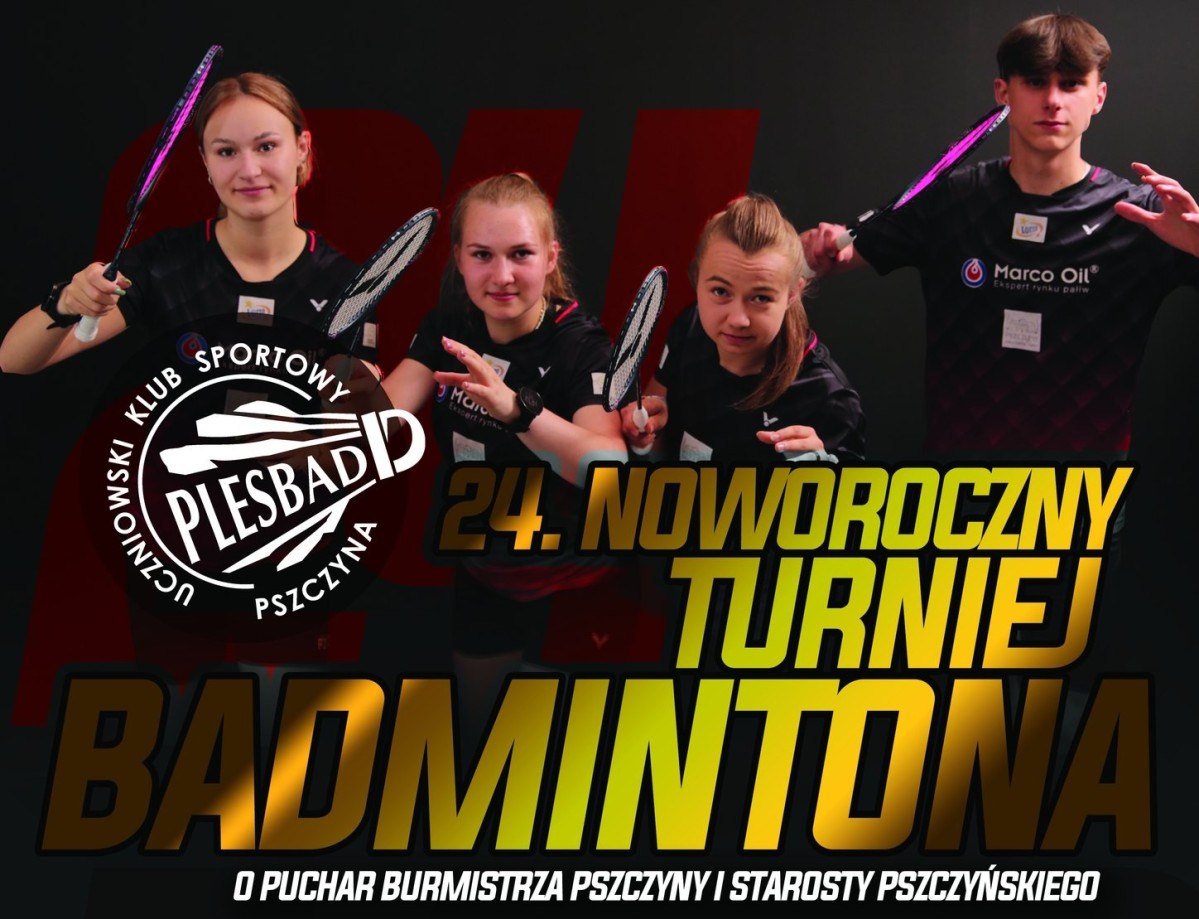 Zdjęcie badmintonistów oraz informacje o 24. Turnieju Badmintona
