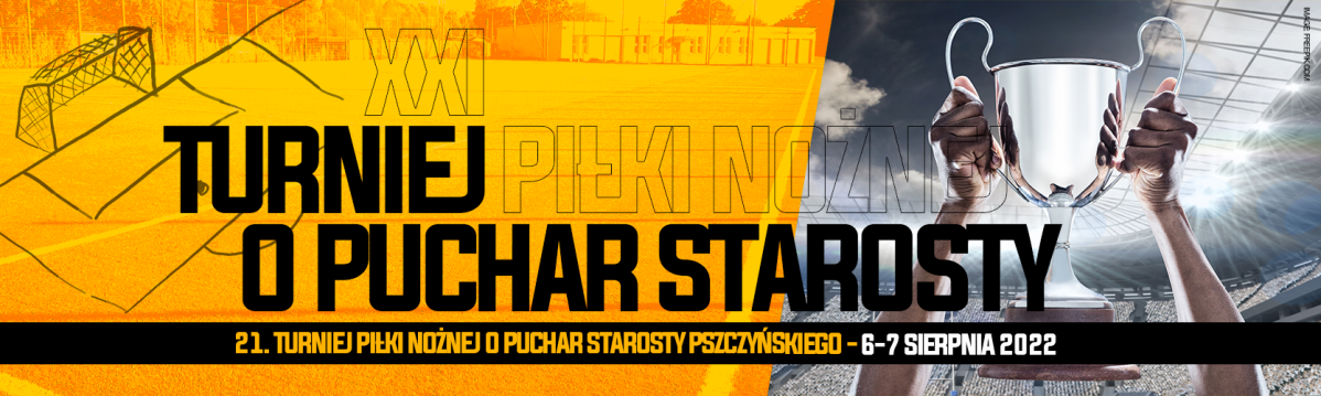 Baner informujący o turnieju, w barwach żółto-szarych.
