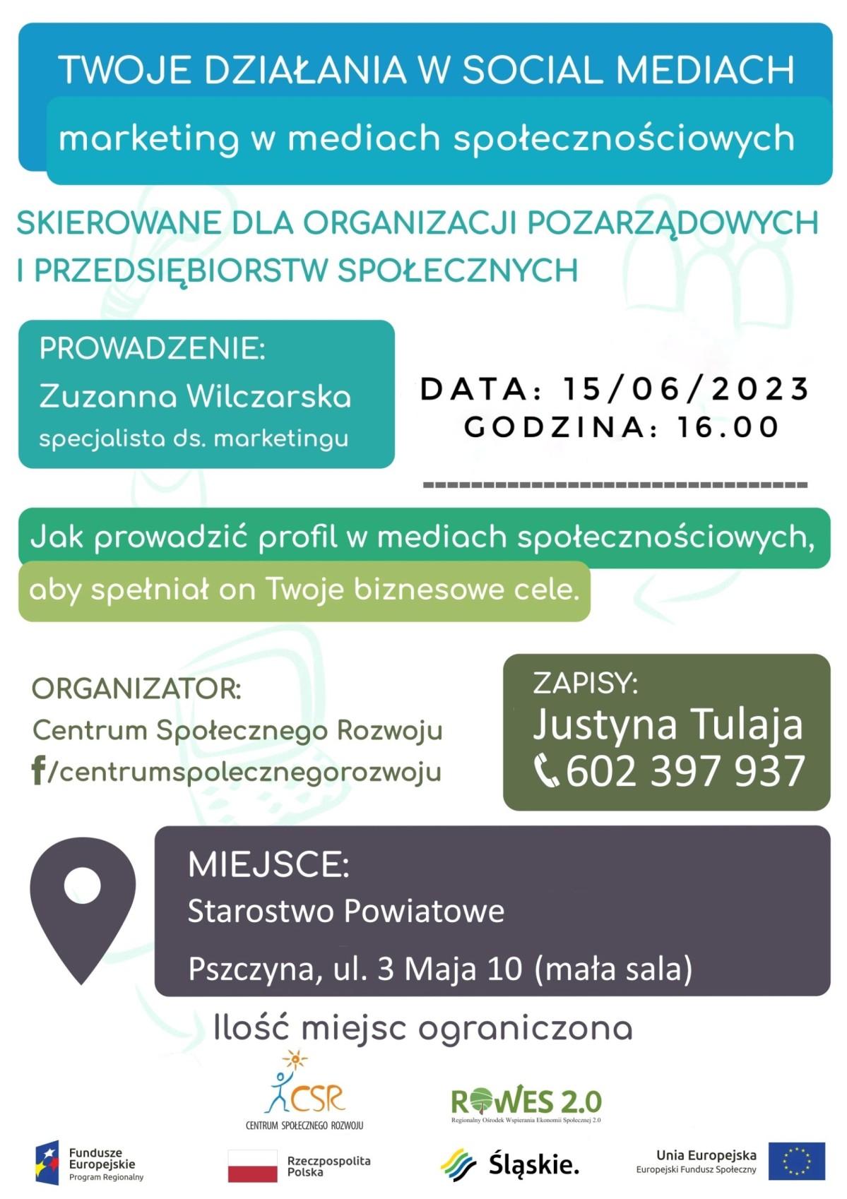 Plakat informujący o warsztatach, informacje w tekście.