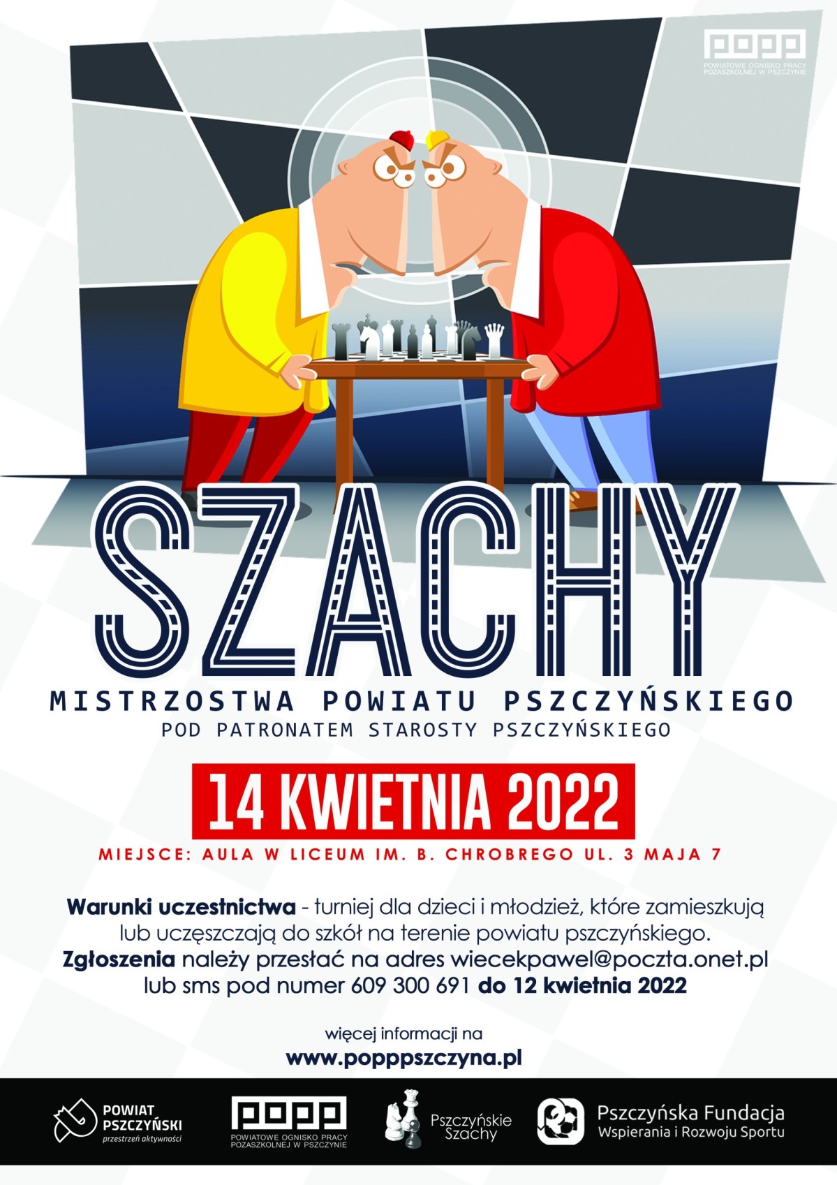 Plakat informujący o turnieju szachów.