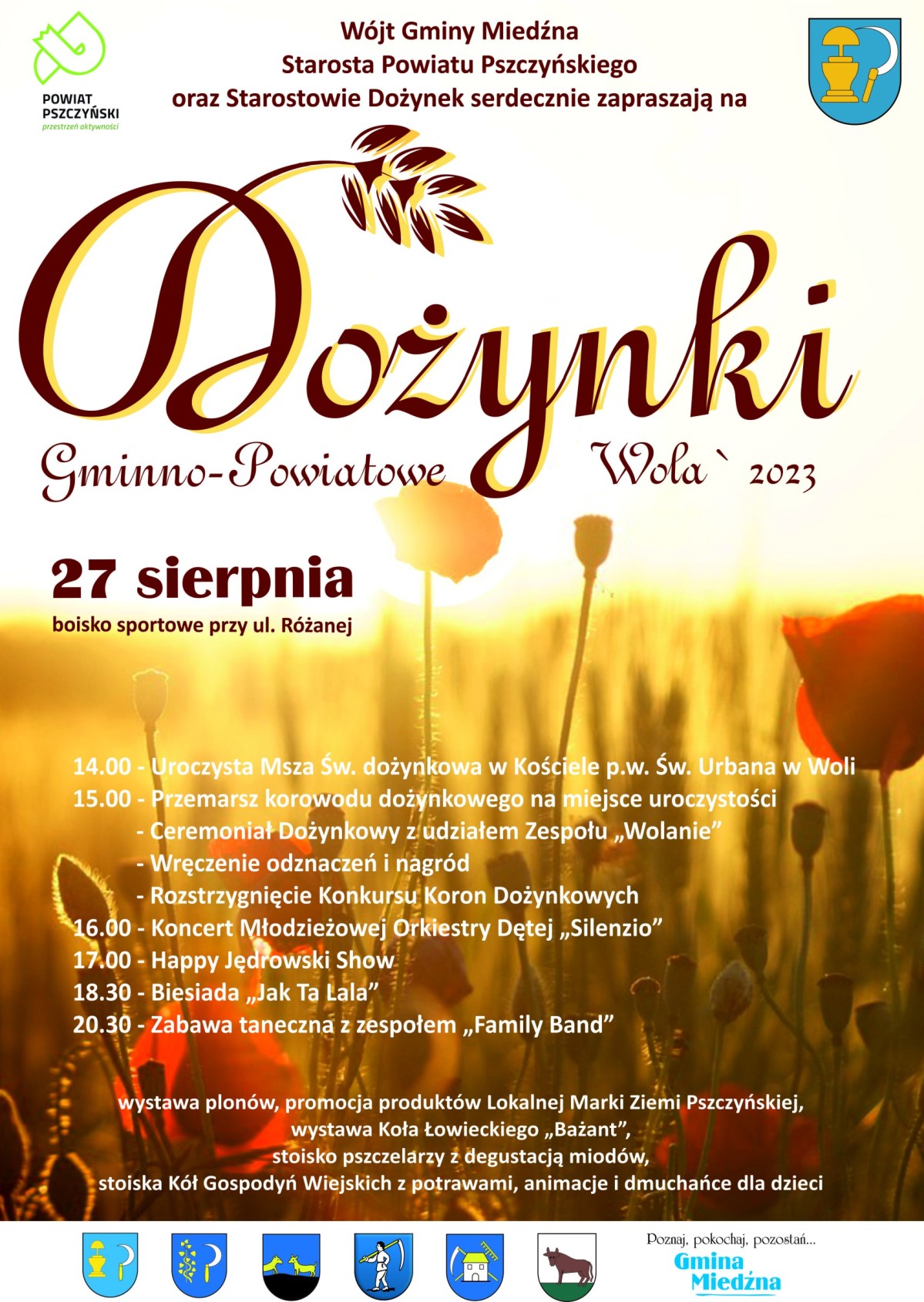 Plakat z programem dożynek, treść w tekście.