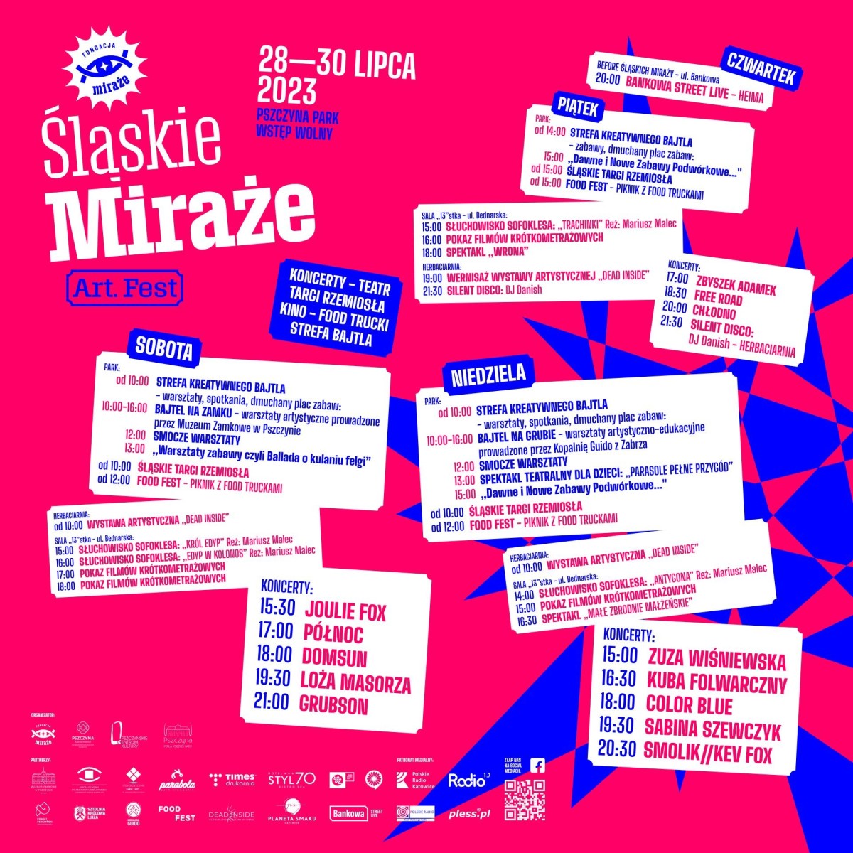 Plakat informujący o wydarzeniach w ramach festiwali. Treść w tekście.