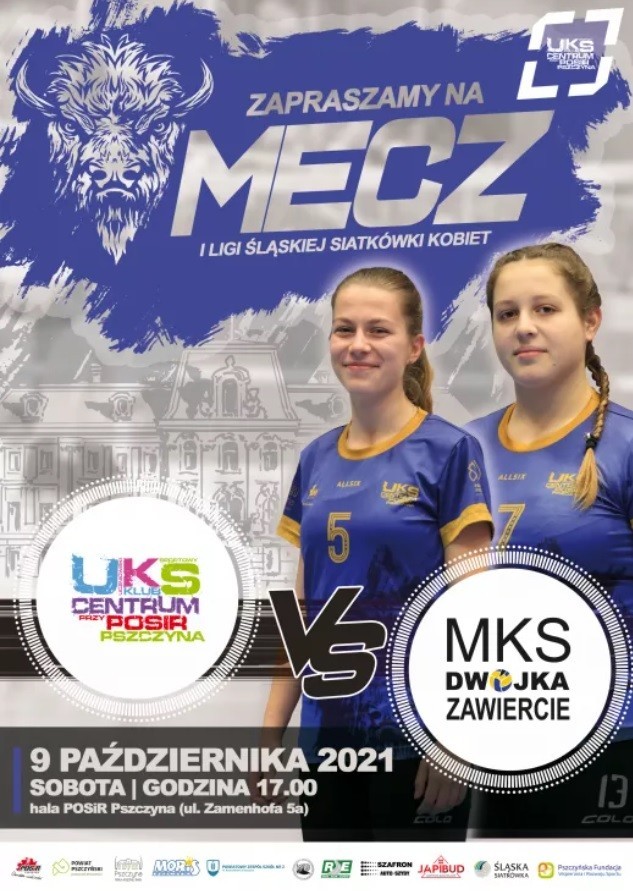 Plakat informujący o dacie i miejscu najbliższego meczu.