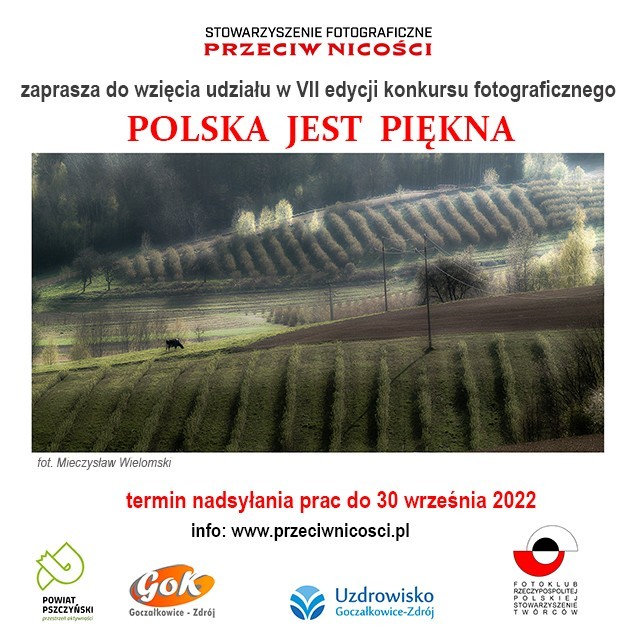Plakat informujący o konkursie, na górze zdjęcie krajobrazu, na dole ogłoszenie.