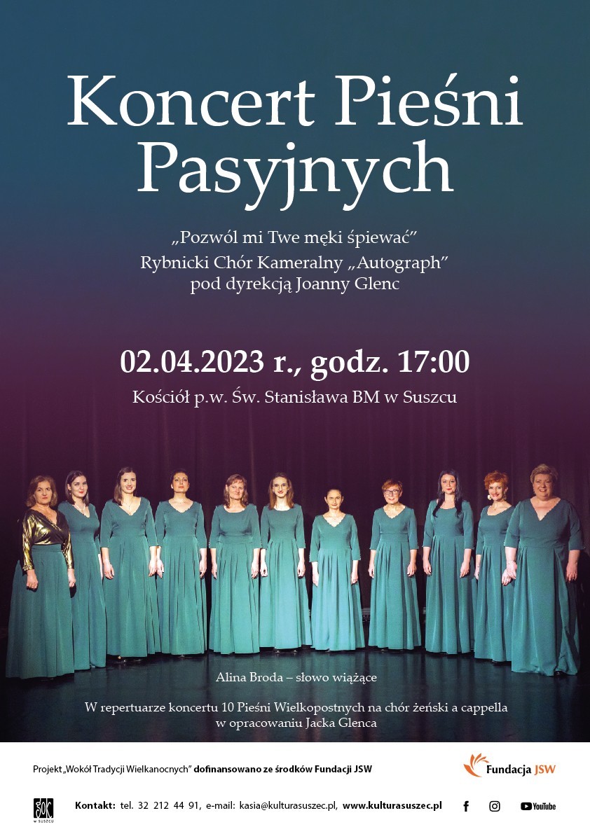 Plakat informujący o koncercie, na dole zdjęcie chóru.