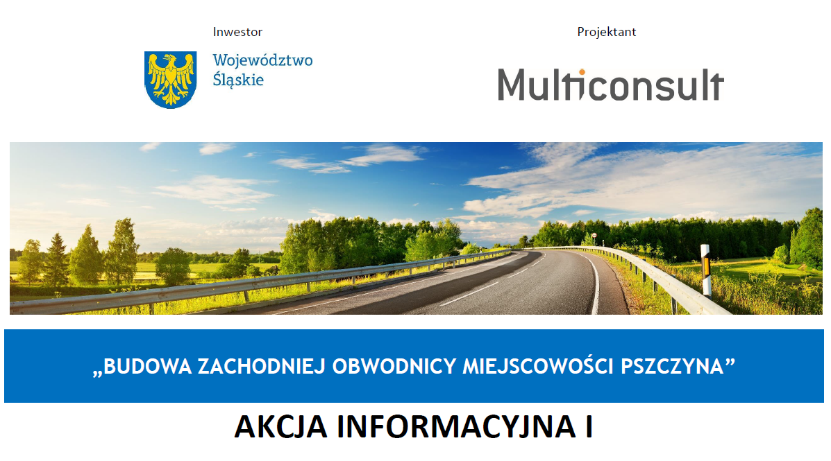 Grafika przedstawiająca drogę z napisem akcja informacyjna i logami.