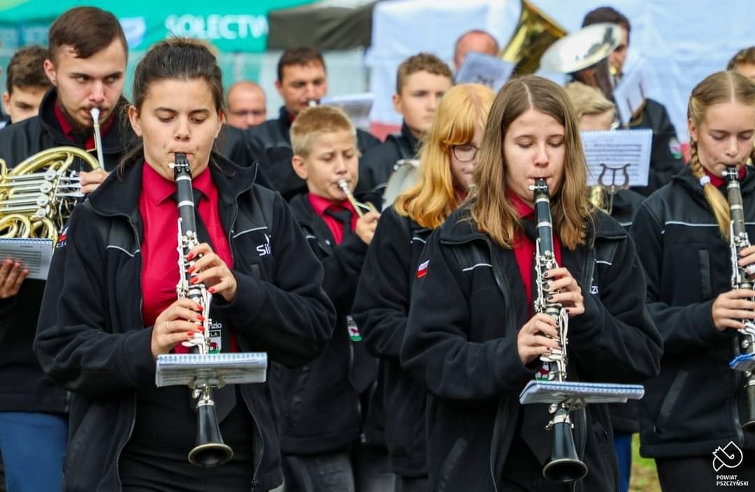 Członkowie orkiestry grający na instrumentach.