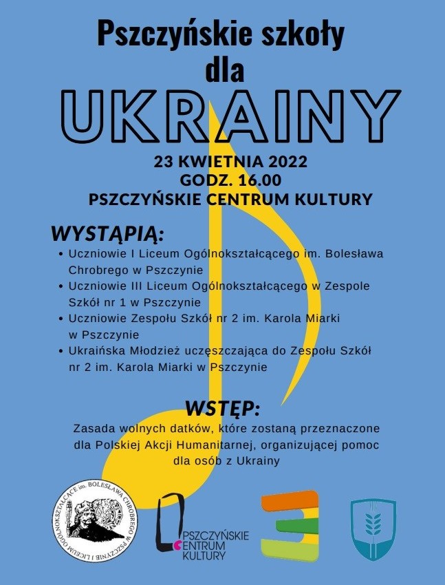 Plakat informujący o koncercie dla Ukrainy.