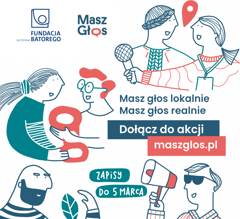Grafika przedstawiająca nazwę strony i namalowane postacie w formie rysynków.