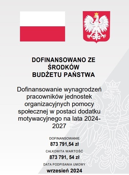 Grafika przedstawiająca informacje o dofinansowaniu, informacje w tekście.
