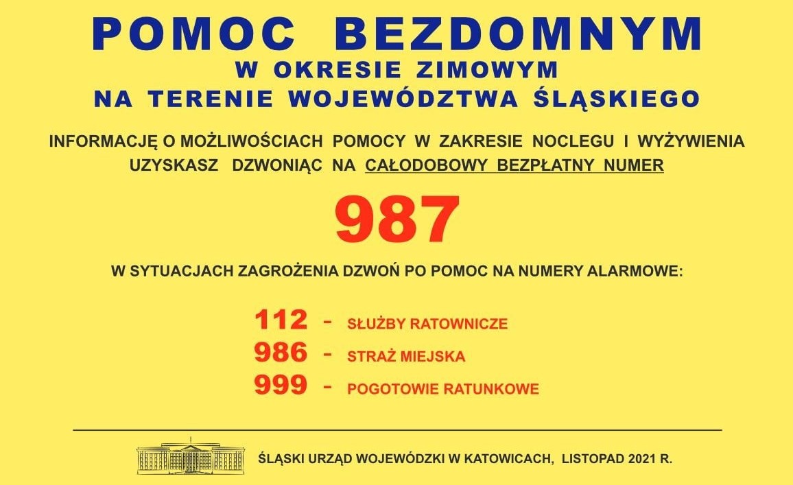 Żółty plakat informujący o uruchomieniu infolinii.