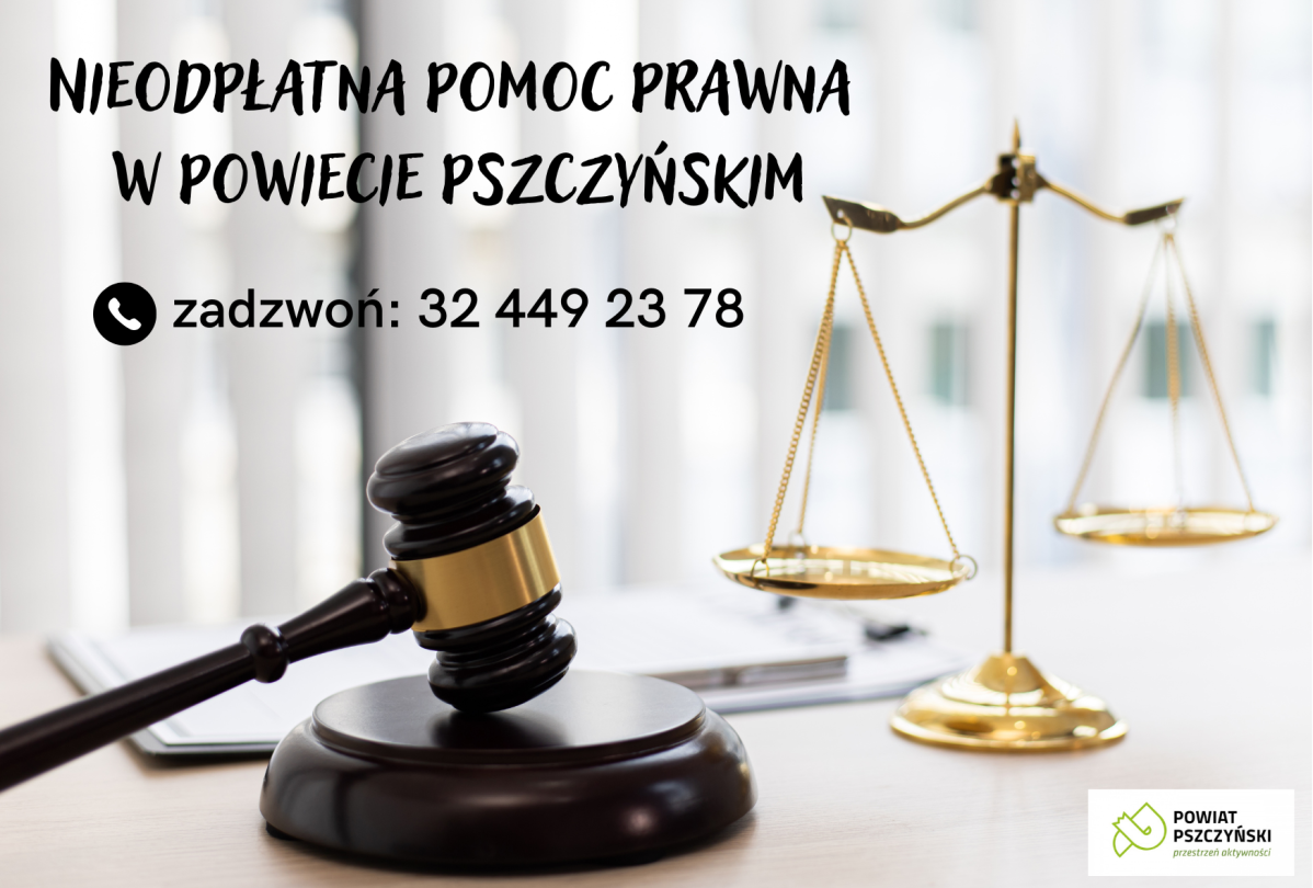 Grafika z informacją i numerem telefonu o pomocy prawnej.