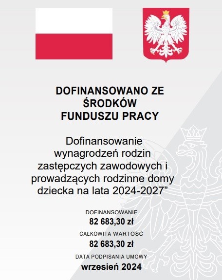 Grafika przedstawiająca informacje o dofinansowaniu, informacje w tekście.