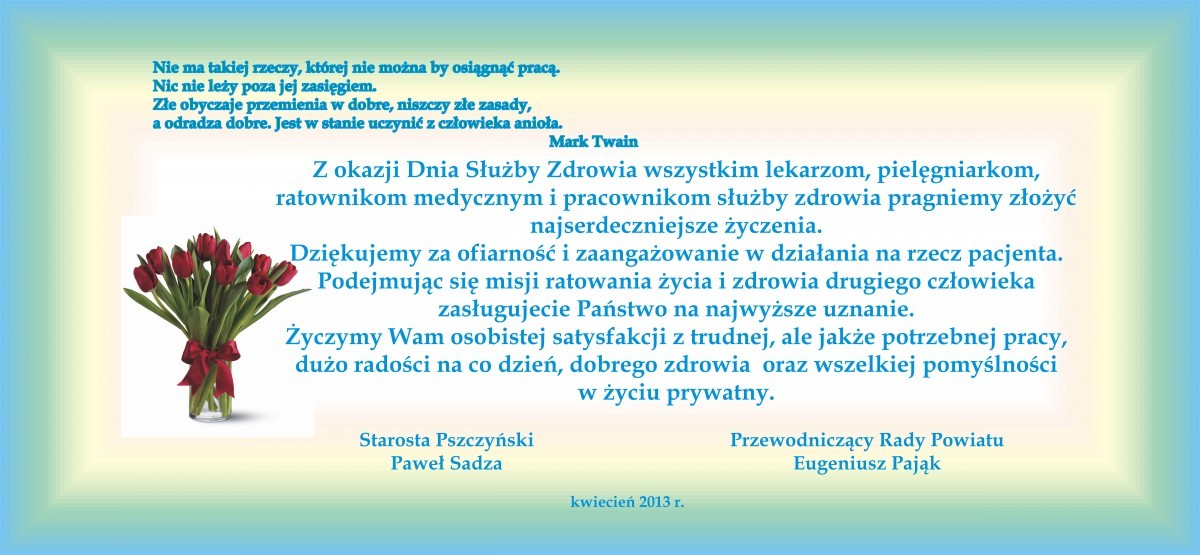 Życzenia z okazji Dnia Służby Zdrowia