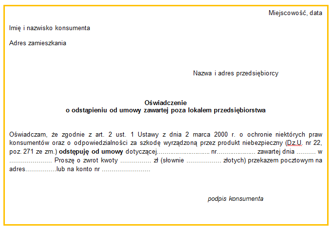 Oświadczenie o odstąpieniu od umowy