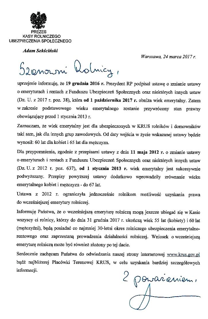 list Krus emerytury
