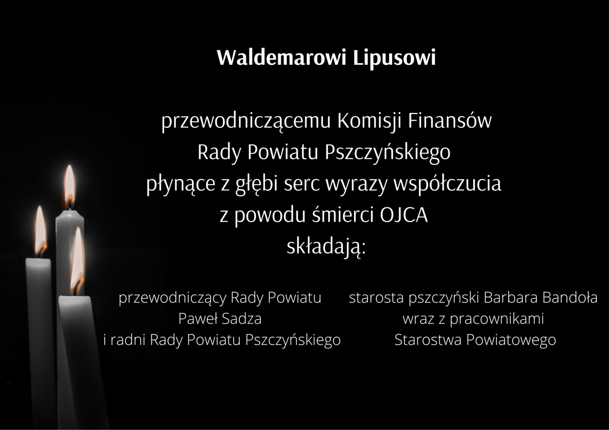 na czarnym tle trzy świeczki i treść kondolencji