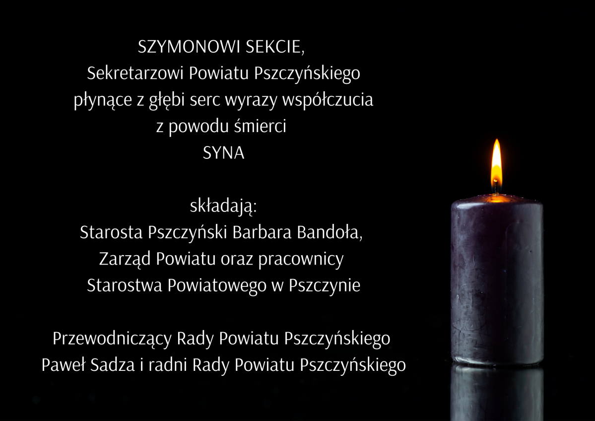 Grafika z czarnym tłem, czarną świecą oraz treścią kondolencji