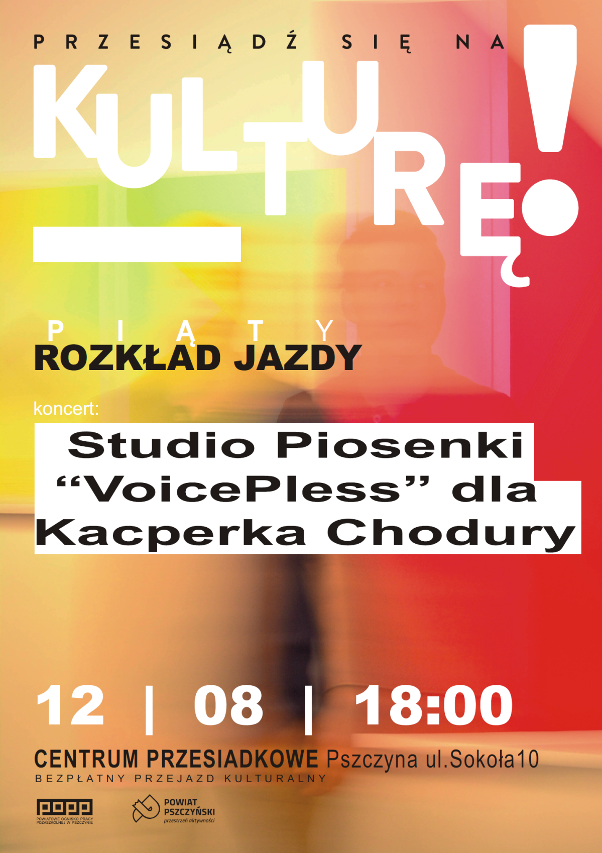 Plakat żółto-pomarańczowy z informacjami o koncercie