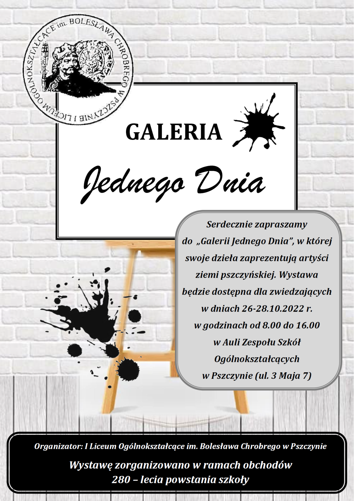 Plakat z napisem galeria jednego dnia