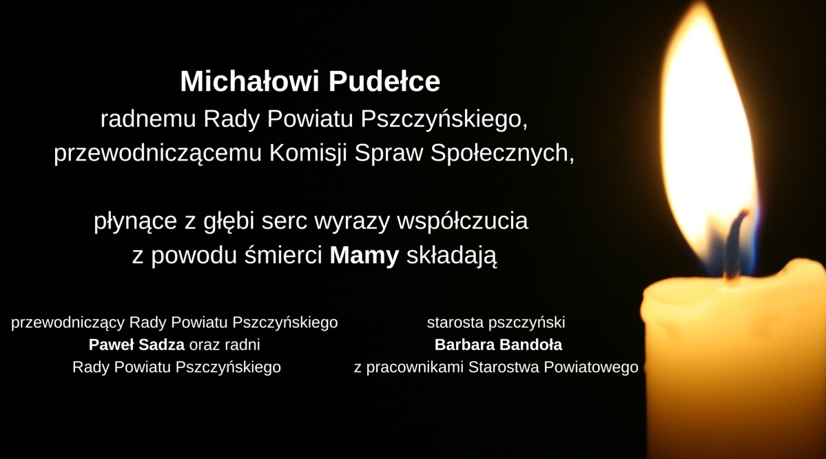 Na czarnym tel płonie świeca. Treść kondolencji