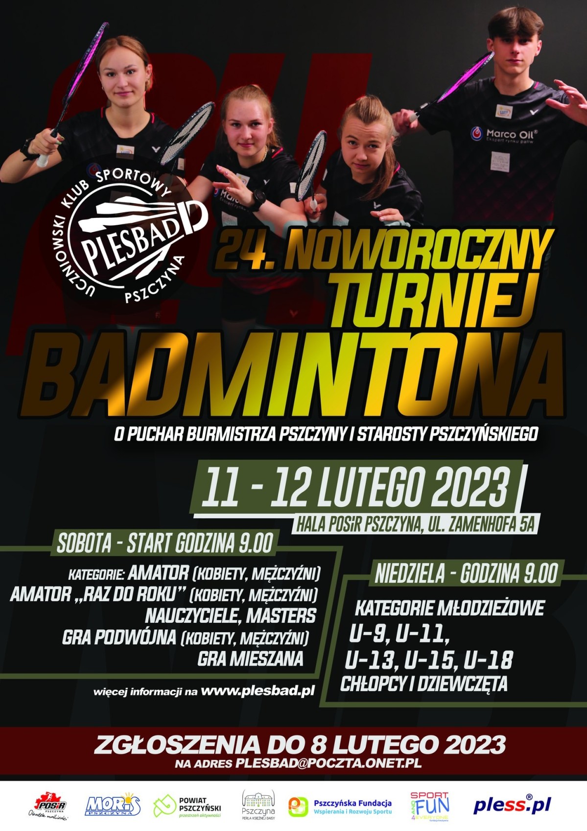 Zdjęcie badmintonistów oraz informacje o 24. Turnieju Badmintona