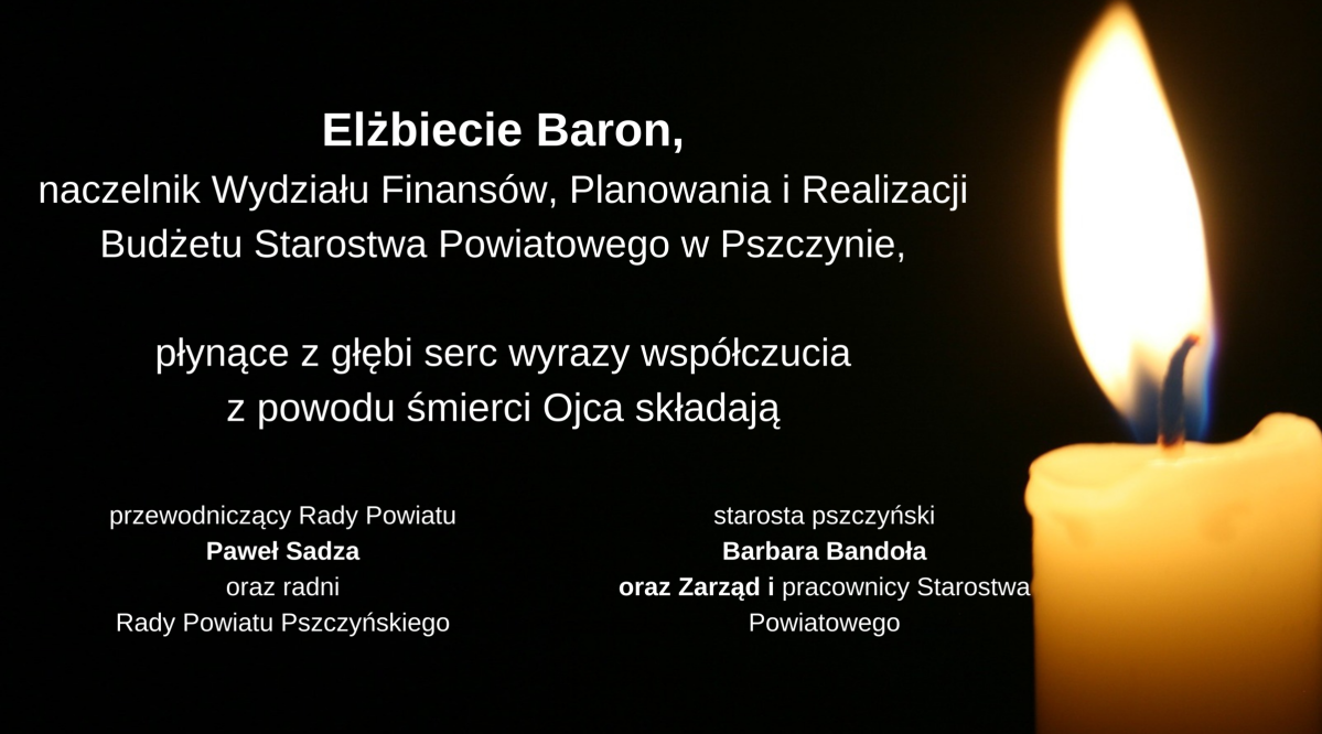 Płonąca świeczka i na czarnym tle treść kondolencji