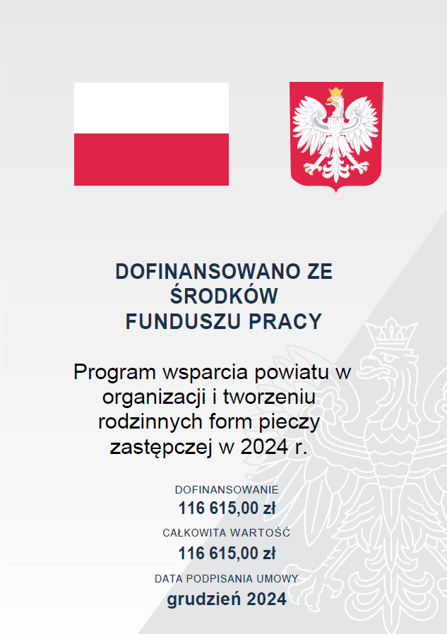 plakat z flagą Polski, nazwą programu i kwotą dofinansowania