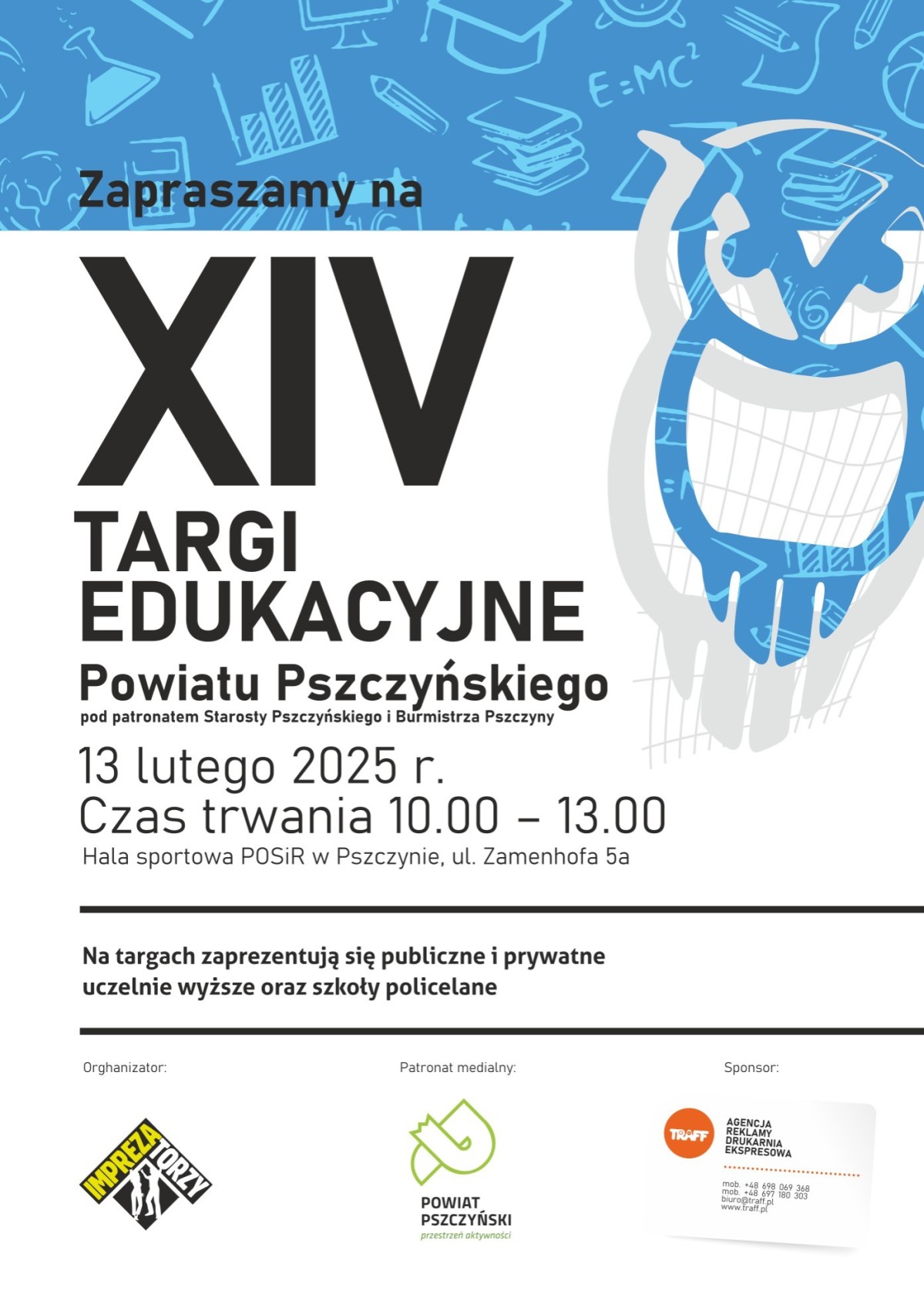 plakat z informscjami o targach edukacyjnych oraz logami